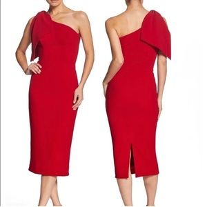 Dress The Population Tiffany One-Shoulder Midi Dress 
Garnet Red